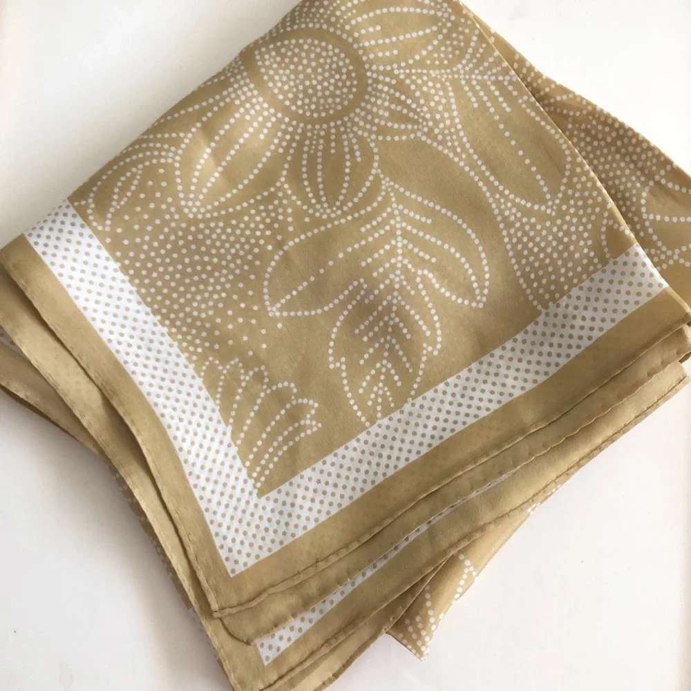 VTG Evan Picone Dotted Floral Pattern Golden Look Silk Square Scarf